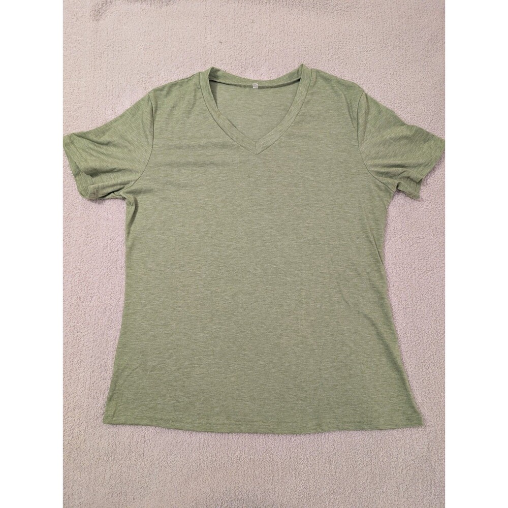 Women's Medium Green V Neck Short Sleeve Heather Tee